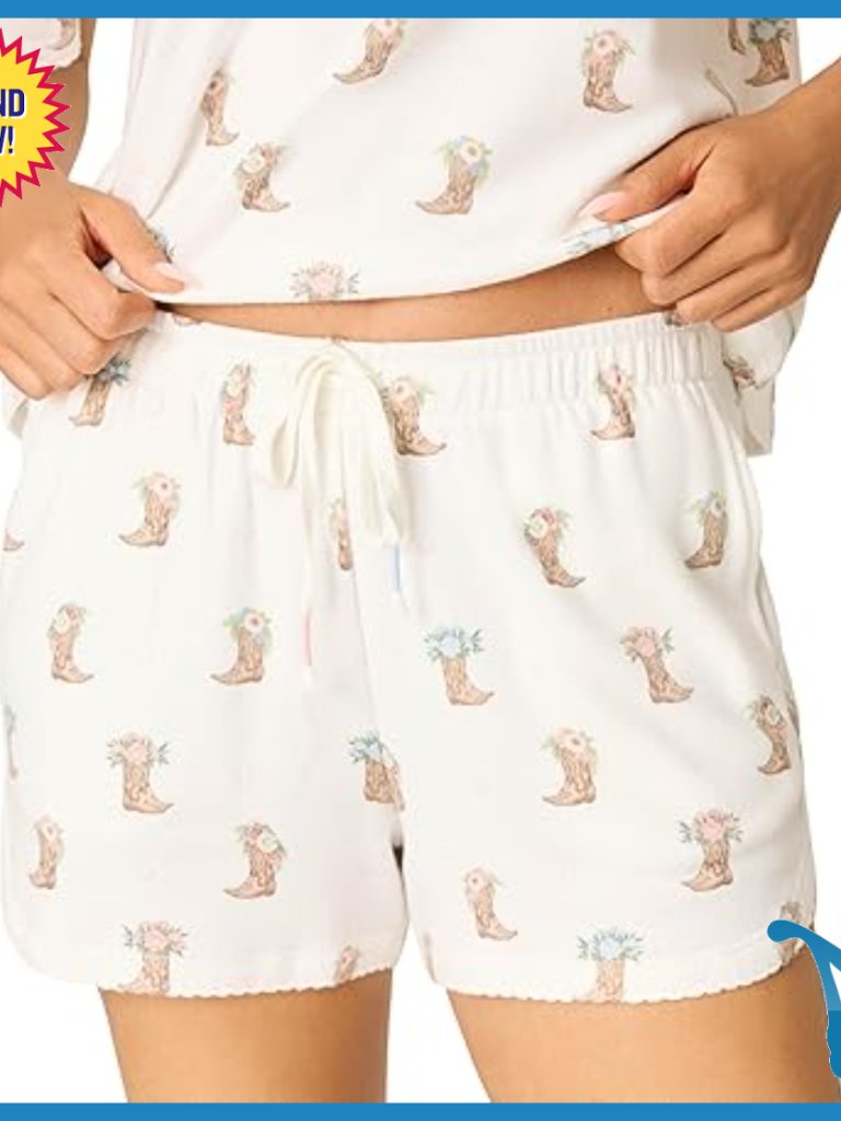 Peachy Jersey Pajama Shorts With Drawstring Waist And Scalloped Trim
